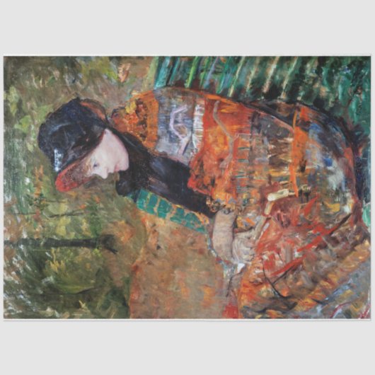 Frau sitzt auf der Bank, Mary Cassatt Seidenpapier (Vorderseite)