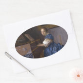 Frau sitzt bei einer Jungfrau von Vermeer Ovaler Aufkleber (Umschlag)