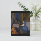 Frau sitzt bei einer Jungfrau von Vermeer Postkarte (Stehend Vorderseite)