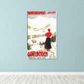 Frau Skier mit Blick auf Adelboden Poster Leinwanddruck (Insitu (Holzboden))