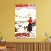 Frau Skier mit Blick auf Adelboden Poster Leinwanddruck (Insitu (Wohnzimmer))