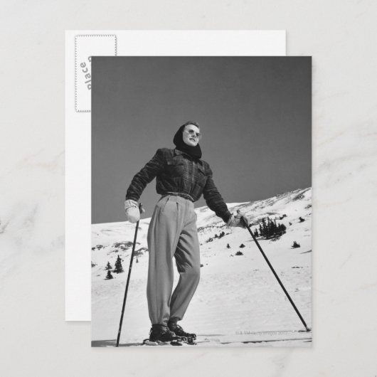 Frau Skier Postkarte (Vorne/Hinten)