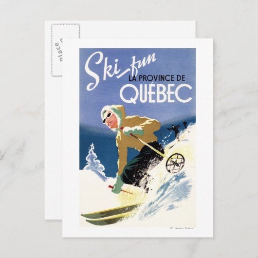 Frau Skiing - Englisch und Französisches Poster Postkarte (Vorne/Hinten)