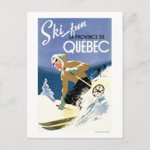 Frau Skiing - Englisch und Französisches Poster Postkarte