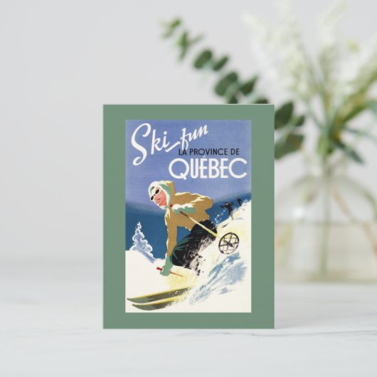 Frau Skiing - Englisch und Französisches Poster Postkarte (Stehend Vorderseite)