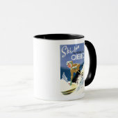 Frau Skiing - Englisch und Französisches Poster Tasse (VorderseiteRechts)