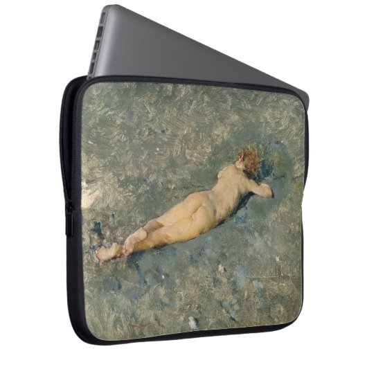 Frau Sonnenbaden am Strand von Portici Laptopschutzhülle (Vorne Rechts)