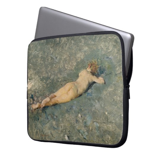 Frau Sonnenbaden am Strand von Portici Laptopschutzhülle (Vorderseite Links)