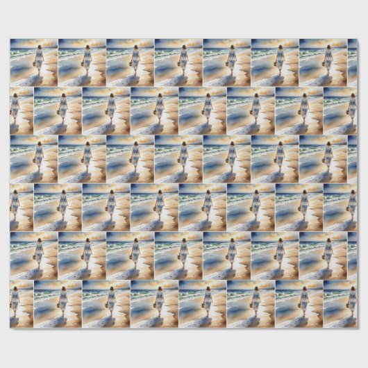 Frau Spaziergang durch das Wasser Geschenkpapier (Flach)