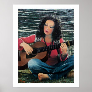 Frau spielt Musik mit akustischer Gitarre Poster