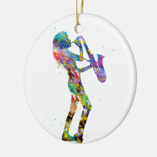 Frau spielt Saxophon Keramik Ornament