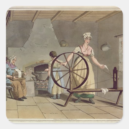 Frau Spinning, aus "Kostüm von Yorkshire" Quadratischer Aufkleber (Vorderseite)