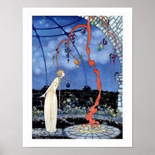 Frau stehend vor einem merkwürdigen Baum Poster