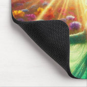 Frau steht im schönen Garten auf einem dicken Mousepad (Ecke)