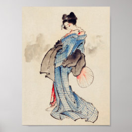 Frau steht mit einem Fan, Hokusai Poster