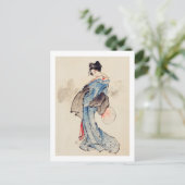 Frau steht mit einem Fan, Hokusai Postkarte (Stehend Vorderseite)