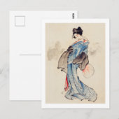 Frau steht mit einem Fan, Hokusai Postkarte (Vorne/Hinten)