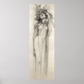 Frau Stift Zeichnend Alphonse Mucha Jugendstil Poster (Vorne)