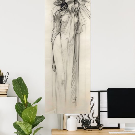 Frau Stift Zeichnend Alphonse Mucha Jugendstil Poster (Heimbüro)