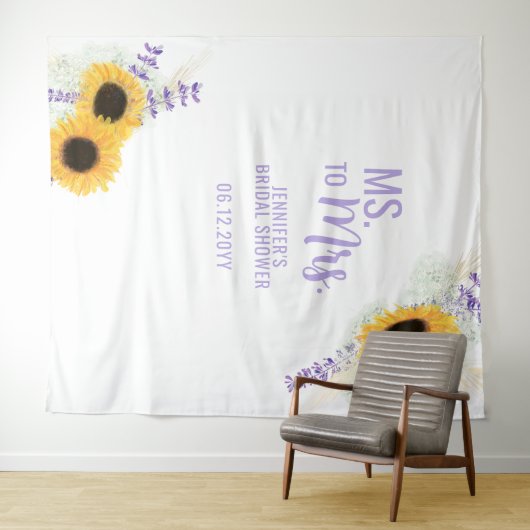 Frau Sunflower Lavender White Bridal Hintergrund Wandteppich (Beispiel (Horizontal))