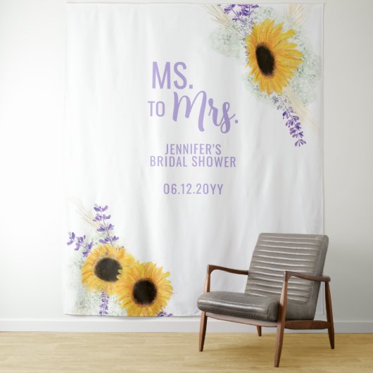 Frau Sunflower Lavender White Bridal Hintergrund Wandteppich (Beispiel)