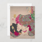 Frau Teasing Cat Yoshitoshi Vintag Japan Print Postkarte (Vorne/Hinten)