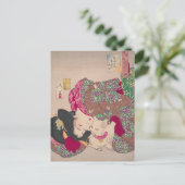 Frau Teasing Cat Yoshitoshi Vintag Japan Print Postkarte (Stehend Vorderseite)