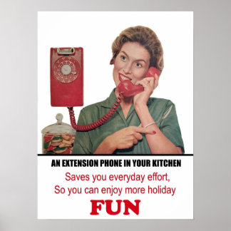 Frau telefoniert, Vintages Foto Poster