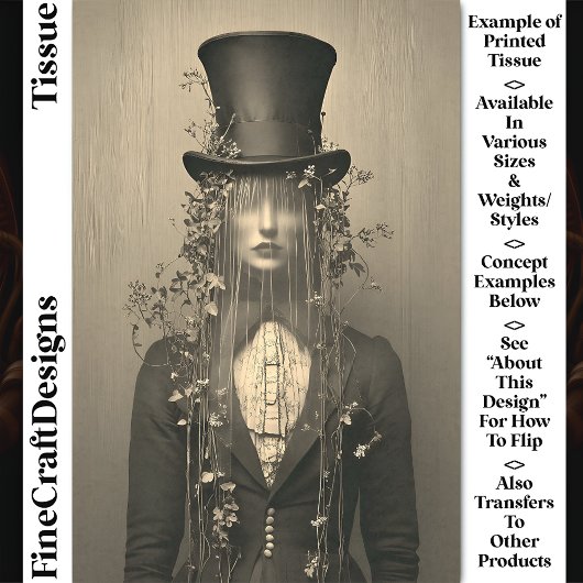 Frau, Top Hat & Veil, Augen versteckt CS1 Decoupag Seidenpapier