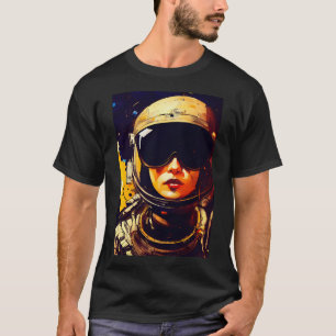 Frau trägt Astronautenhelm T-Shirt