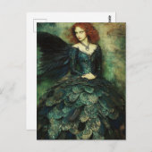 Frau trägt dunkelgrüne Fantasie für das Kleid von Postkarte (Vorne/Hinten)