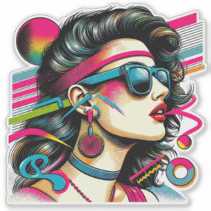 Frau trägt Sonnenbrille bunte Pop-Art Aufkleber