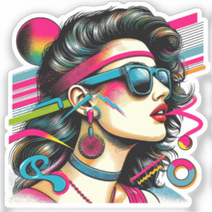 Frau trägt Sonnenbrille bunte Pop-Art Aufkleber