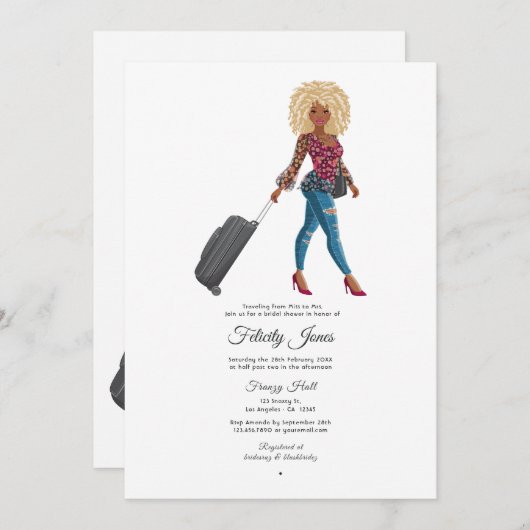 Frau Travel Bridal Duwer Einladung (Vorne/Hinten)