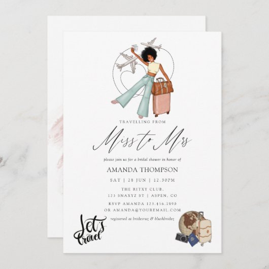 Frau Travel Bridal Duwer Einladung (Vorne/Hinten)