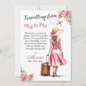 Frau Travel Pink Bow Dress Brautparty Dankeskarte (Vorderseite)