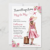 Frau Travel Pink Bow Dress Brautparty Einladung (Vorderseite)
