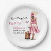 Frau Travel Pink Bow Dress Brautparty Pappteller (Vorderseite)