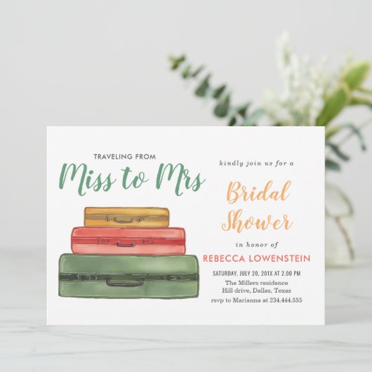 Frau Travel Theme Brautparty| Koffer Einladung (Stehend Vorderseite)