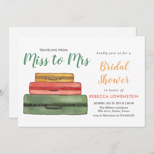 Frau Travel Theme Brautparty| Koffer Einladung (Vorne/Hinten)