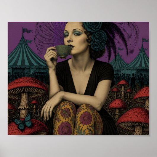 Frau trinkt Tee im Zirkus Poster (Vorne)