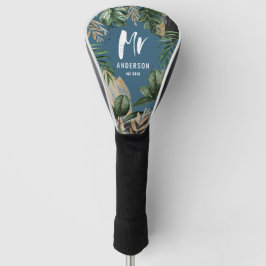 Frau Tropical botanical Petrol Blue Typografie Golf Headcover