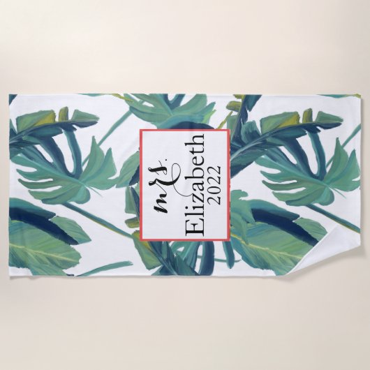Frau Tropical leaf & typografie Strandtuch (Vorderseite)