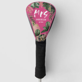 Frau tropische botanische gürtelrosa Typografie Golf Headcover