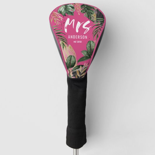 Frau tropische botanische gürtelrosa Typografie Golf Headcover (Vorderseite)