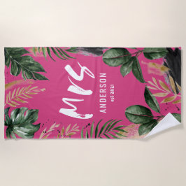 Frau tropische botanische gürtelrosa Typografie Strandtuch