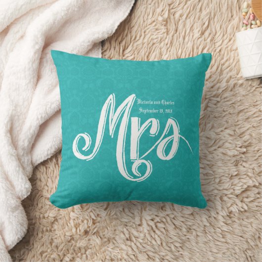 Frau Turquoise Damask Wedding Pillow Kissen (Decke)