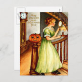 Frau u. Jack O Laterne Feiertagspostkarte (Vorne/Hinten)
