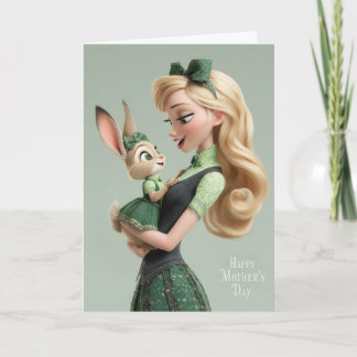 Frau umarmt Baby-Bunny-Mädchen - Alles Gute zum Mu Karte