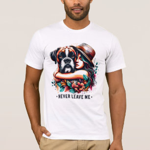 Frau umarmt Bulldog in Hut T-Shirt